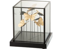 J-Line Stolp Vierkant Vlinders Goud Glas/Metaal Zwart Small