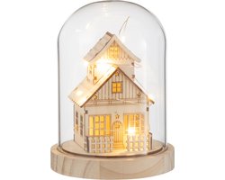 J-line - Stolp Winter Led Huis Hout/glas Naturel - 13x13x18cm