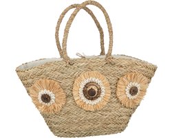 J-line - Strandtas Zonnebloemen Schelpen Zeegras Nat - 59x16x30cm