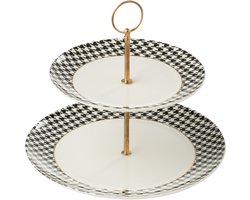 J-Line taartplateau Pied-Poule - porselein - wit/zwart