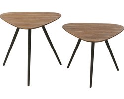J-Line tafel Driehoek - hout/glas - naturel - set van 2