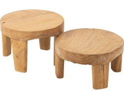 J-Line tafel Rond - hout - naturel - set van 2