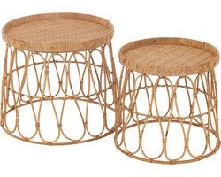 J-Line tafel Rond - rotan/multiplex - naturel - 2 stuks