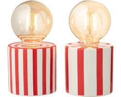 J-Line tafellamp Gestreept Dolomiet - cement - rood/wit - 2 stuks