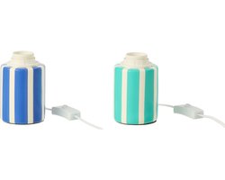 J-Line tafellamp Rond Gestreept - keramiek - turkoois/blauw - set van 2