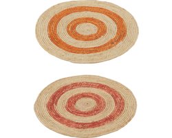 J-Line tapijt/placemat Rond Cirkels - maïs - oranje/rood - small - 2 stuks