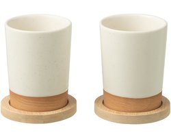 J-Line tas + bamboubasis - keramiek - wit/naturel - doos van 2