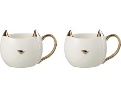 J-Line tas Kat - porselein - wit/goud - doos van 2 - giftbox