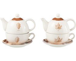 J-Line tas 'tea for one' Blad - keramiek - bruin - doos van 2