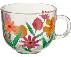 J-Line theekop Bloemen - glas - mix