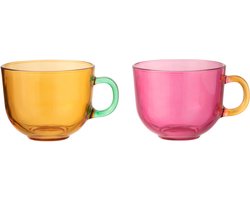 J-Line theekop Bor - glas - oranje/roze - 2 stuks