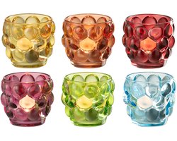 J-Line theelichthouder Lopa - glas - mix - 6 stuks