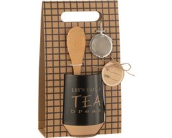 J-Line theemok + lepel + theebal 'Tea break' - keramiek - zwart - giftbox