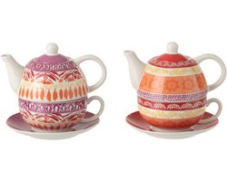 J-Line theepot Bord - keramiek - paars/rood - set van 2