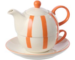 J-Line theepot Gestreept - keramiek - oranje/wit
