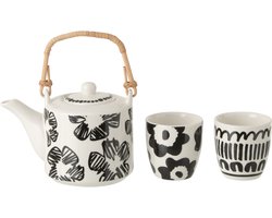 J-Line theepot + kopjes - keramiek - wit/zwart