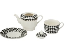 J-Line theepot Pied-Poule - porselein - wit/zwart