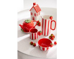 J-Line Theepot+Dienblad Aardbei Dolomiet Rood