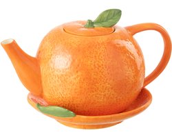 J-Line Theepot+Dienblad Sinaasappel Dolomiet Oranje