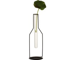 J-Line vaas 1 Tube Fles - metaal/glas - zwart - large - 2 stuks - 33 cm hoog