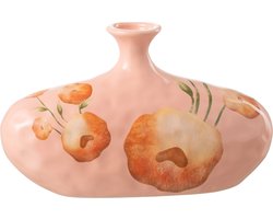 J-Line Vaas Bloem Fles Breed Keramiek Zalm/Oranje - Bloemenvaas 15.00 cm hoog