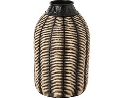 J-Line vaas Decoratie - touw/jute - zwart/naturel - 56 cm hoog