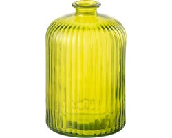 J-Line vaas Fles Bottle Stripe - glas - geel - large - Ø 14.5 cm