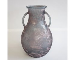 J-Line vaas / fles met 2 x handvat - Paars / grijs / wit - ø 20 x 32 cm hoog.