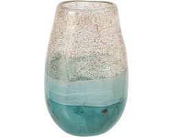 J-Line Vaas - glas - turquoise/goud - large
