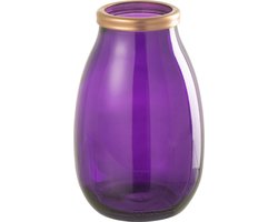 J-Line vaas Goud Boord - glas - paars - small - 28 cm hoog
