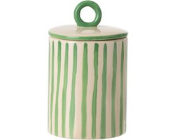 J-Line voorraadpot Gestreept - keramiek - wit/groen