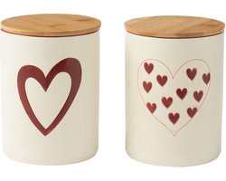 J-Line voorraadpot - porselein - wit/rood - large - 2 stuks
