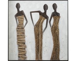 J-Line wanddecoratie 3 Afrikaanse Vrouwen - canvas/verf/touw - mix