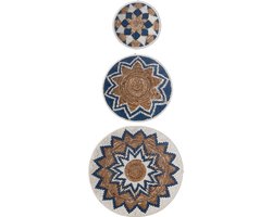 J-Line wanddecoratie Bananentak - riet - donkerblauw - set van 3