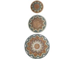 J-Line wanddecoratie Bananentak - riet - lichtblauw - set van 3