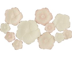 J-Line wanddecoratie Bloemen - metaal - roze/wit