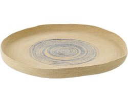 J-Line wanddecoratie Dienblad Rond Gestreept - zeegras - naturel/blauw - small