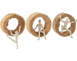 J-Line wanddecoratie Figuur Klimmen - hout/aluminium - naturel/wit - 3 stuks