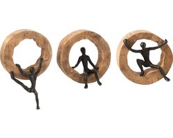 J-Line wanddecoratie Figuur Klimmen - hout/aluminium - zwart - 3 stuks