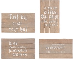 J-Line wanddecoratie Grappig Wijn - hout - naturel - 4 stuks