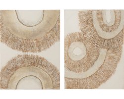 J-Line wanddecoratie Ibiza - canvas/verf - creme/wit - 2 stuks