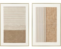 J-Line wanddecoratie Lame - canvas - ecru/taupe - 2 stuks