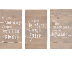 J-Line wanddecoratie panelen positief droom - hout - naturel - 3 stuks