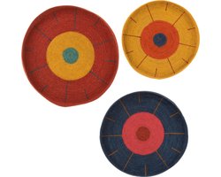 J-Line wanddecoratie plateau Cirkels + Lijnen - zeegras - mix - set van 3