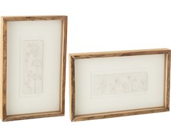 J-Line wanddecoratie Pure - hout - bruin/wit - 2 stuks