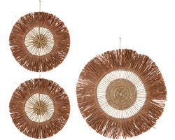 J-Line wanddecoratie Raffia - riet - bruin - 3 stuks