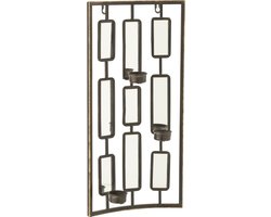 J-Line wanddecoratie Theelichthouder - metaal/glas - grijs - small