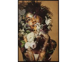J-Line wanddecoratie Vrouw Bloemen - canvas/hout - mix