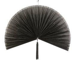 J-Line wanddecoratie Waaier + Kwast - riet - zwart - large