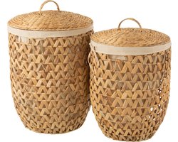 J-Line wasmanden + Deksel Waterhyacinth - jute - naturel - 2 stuks
